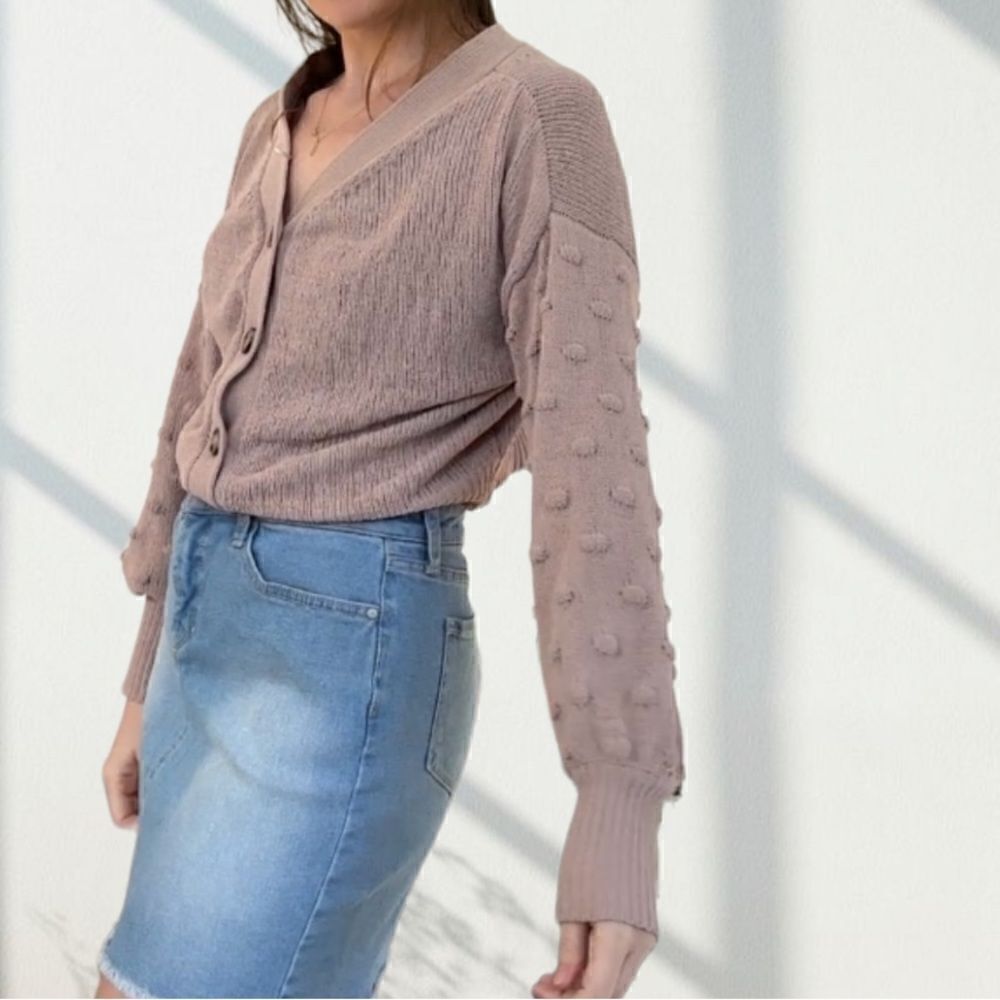 Moon & Madison Knit Bubble Polka Dot Sleeve Crop Cardigan L
